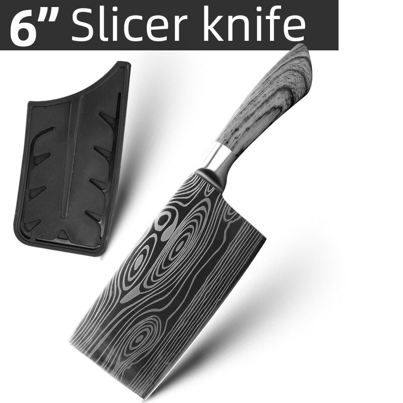 Cuchillo de cocina de acero inoxidable 7Cr17 440C, herramienta de Chef de Damasco para dibujar carne, Santoku, 1-9 piezas: 6inch Slicer Cleaver