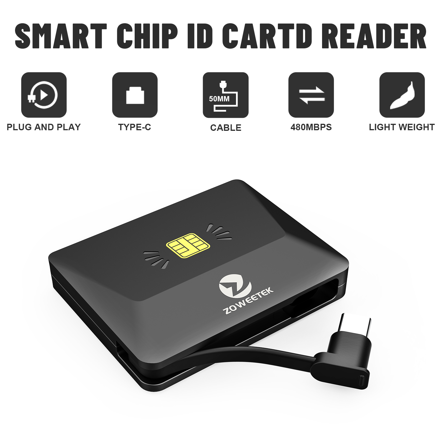 Zoweetek Type-C ID Smart Card Reader Electronic DNI Reader for EMV IC DNIE Chip DNI Smart Card ZW-12026-X