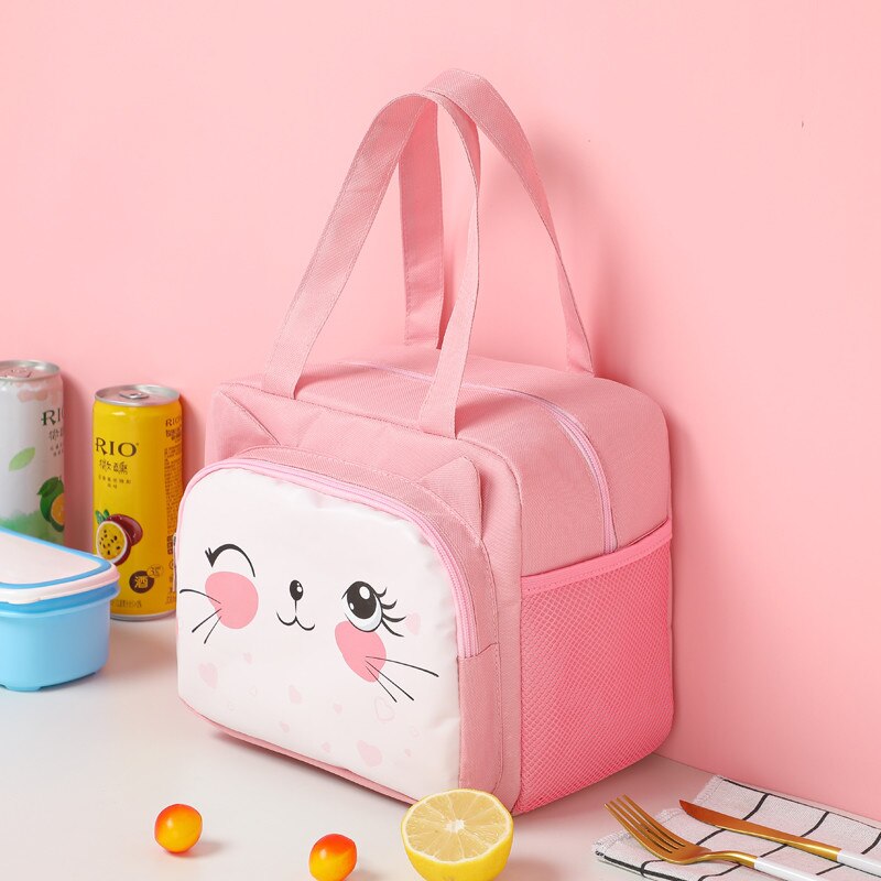 Bolsa térmica kawaii para mujer, bolsa de pícnic escolar con aislamiento térmico a prueba de agua para chico, bolso de almuerzo con asa, bolsa enfriadora portátil con dibujos animados