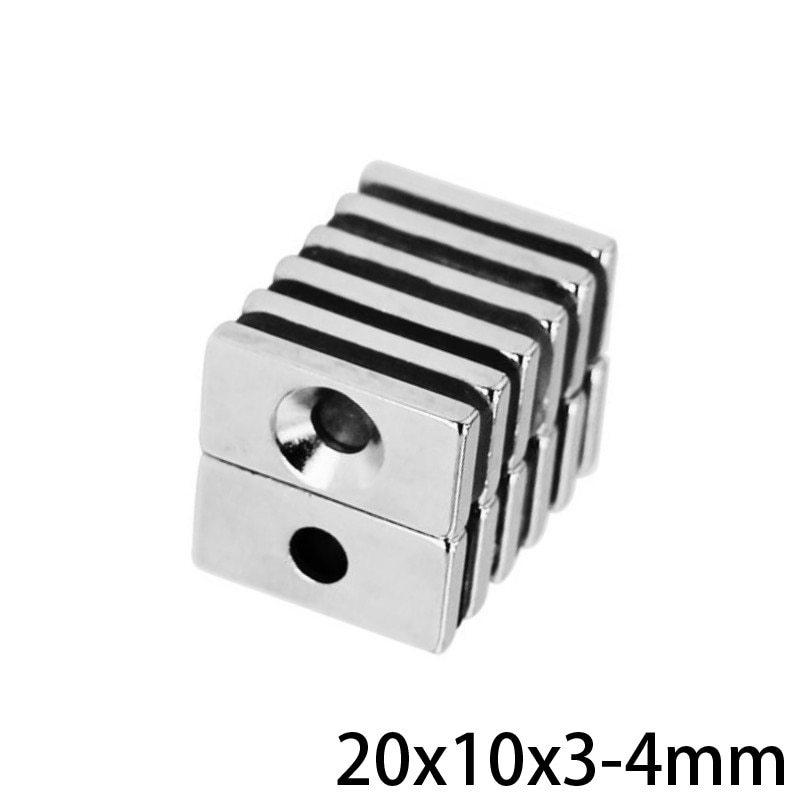 Imán potente de 4mm para láminas, 5 ~ 100 Uds., 20x10x3mm, 4mm, imanes permanentes de neodimio fuertes de 20x10x3-4mm