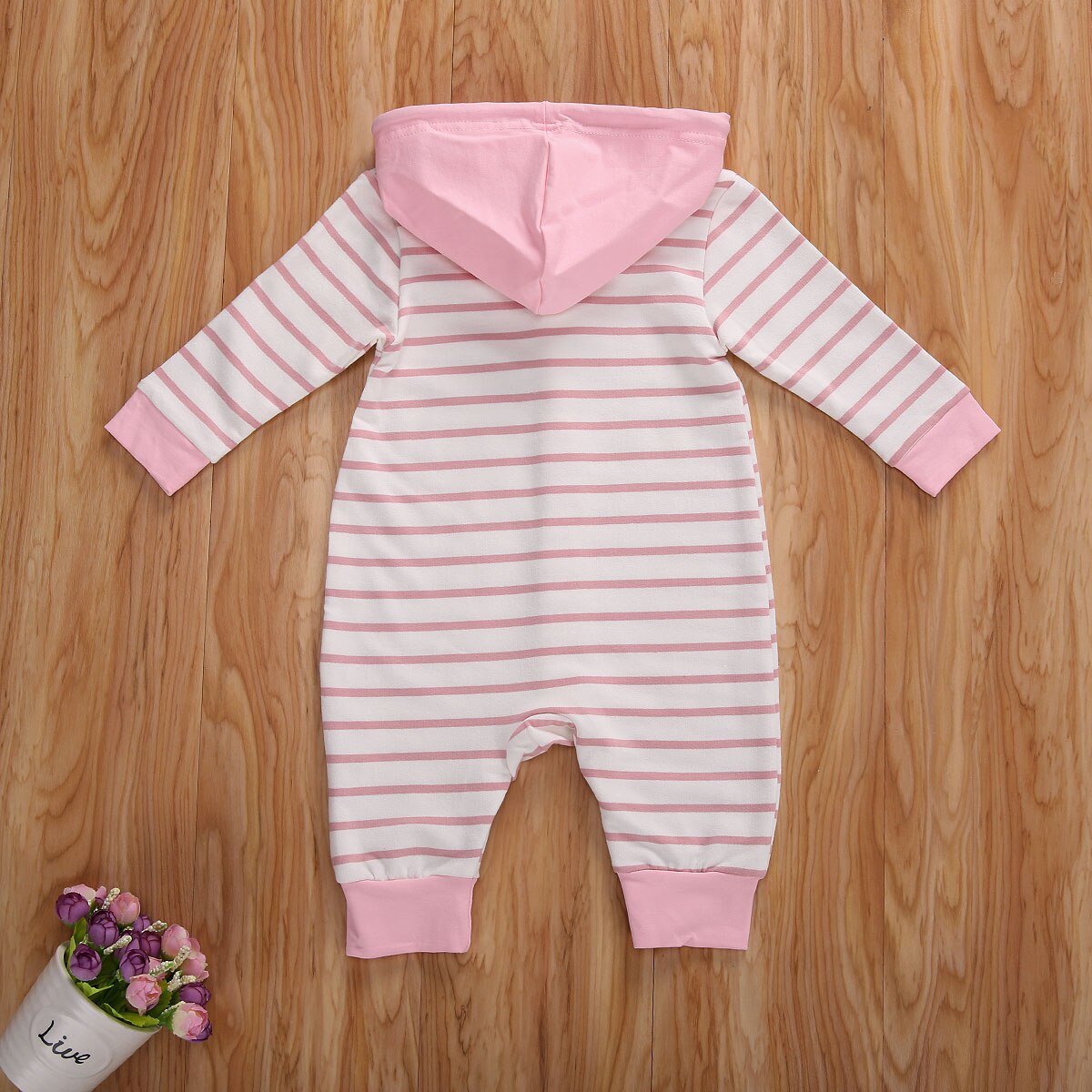 FOCUSNORM 0-24M Autumn Winter Baby Girls Boys Striped Rompers Hooded Long Sleeve Single Breasted Jumpsuits
