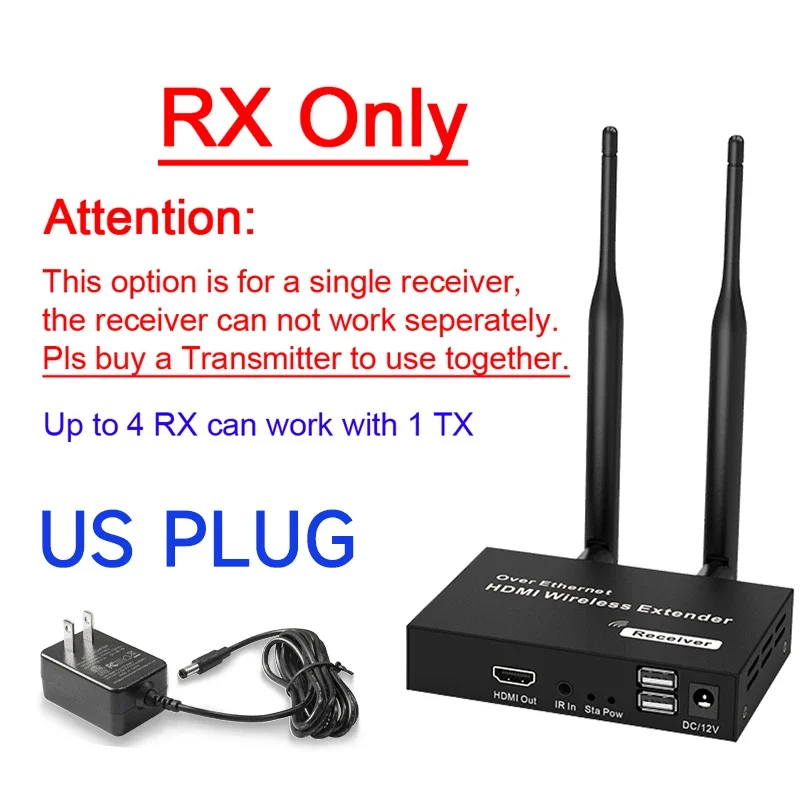 200m trådlösa videosändare/mottagare hdmi-förlängare tv-sticka skärmspegeladapter med ir kvm-loopout för pc-tv-projektor: Blå