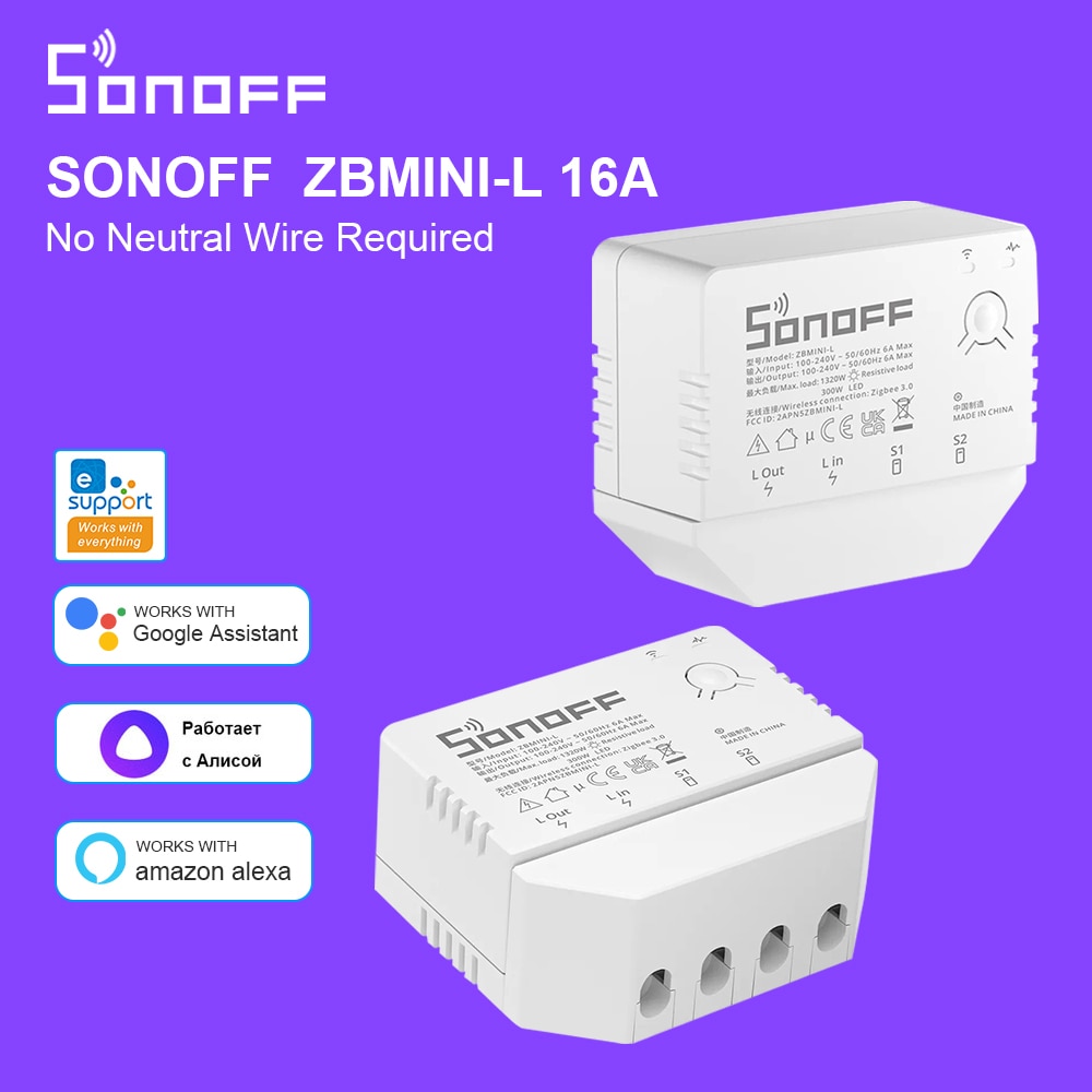Sonoff ZBMINI-L Zigbee 3.0 Switch Module Geen Neutrale Draad Nodig Twee-weg Controle Ewelink App Werken Met Alexa Google thuis Alice