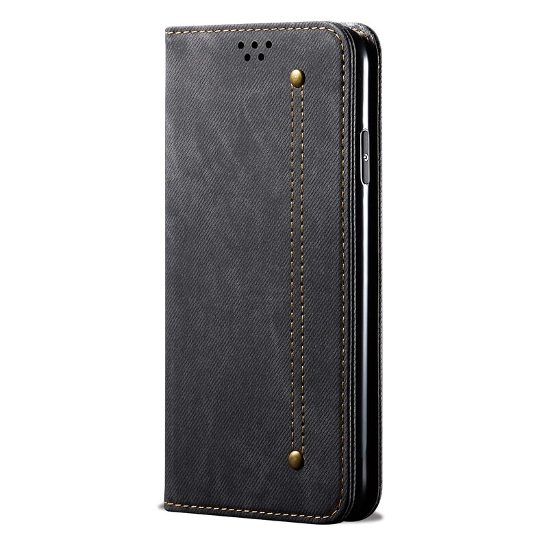 Denim Leather Wallet Cases For Xiaomi Redmi Note 10 5G Case Magnetic Book Flip Cover For Redmi Note 10 5G Card Holder Fundas: Black