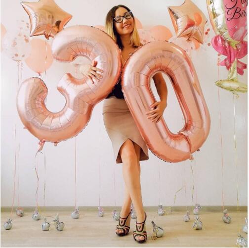 2 Stuks 32/40 Inch Rose Gold Aantal Folie Helium Ballonnen Feliciteren 30 Jaar Oude Volwassen Verjaardagsfeestje Decor Supplies