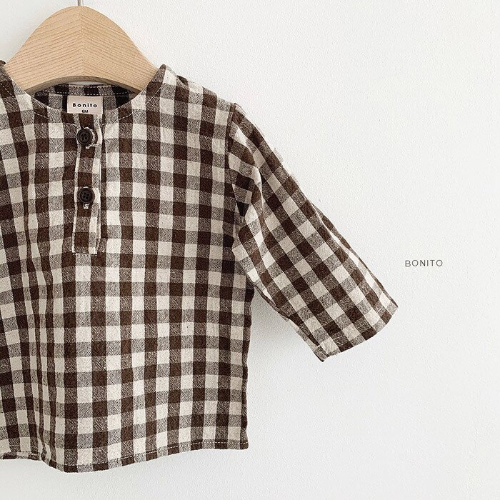 Outono novo bebê menino de algodão manga longa topos camisa recém-nascido da criança meninos camisas xadrez infantil menino roupas 0-24m