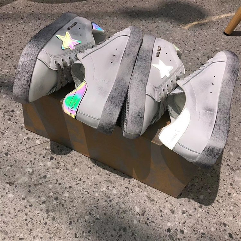 ciel étoilé chaussures été plat chaussures pour femmes blanc chaussures réfléchissant unique chaussures augmenté rétro chaussures