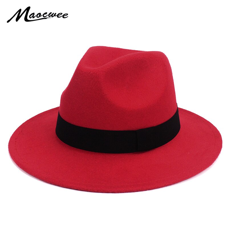 Musta jazz fedoras naisille vintage leveä lieri fedora hattu floppy cloche miehet gangsteri hattu chapeu rento kiinteä vaaleanpunainen punainen luut