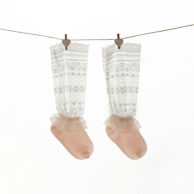 Balleenshiny Sommer Baby Anti-moskito Spitze Baby Socken Dünne Abschnitt Gittergewebe Atmungs Gekämmte Baumwolle freundlicher Mädchen Lange Rohr Knie socken: 4 / 8x18cm Pro 0-6Monat