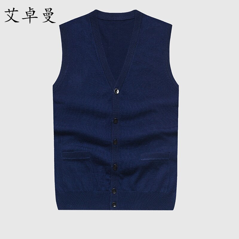 Cardigan sans manches en laine tricotée pour homme, couleur unie, simple boutonnage, gilet en cachemire