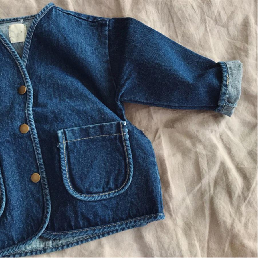 Neue Baby Jungen Und Mädchen Denim Jacke freundlicher Denim Mantel Frühjahr Und Herbst Herbst lässig Baby Mädchen Mantel freundlicher Jacke große Tasche 9M-3T