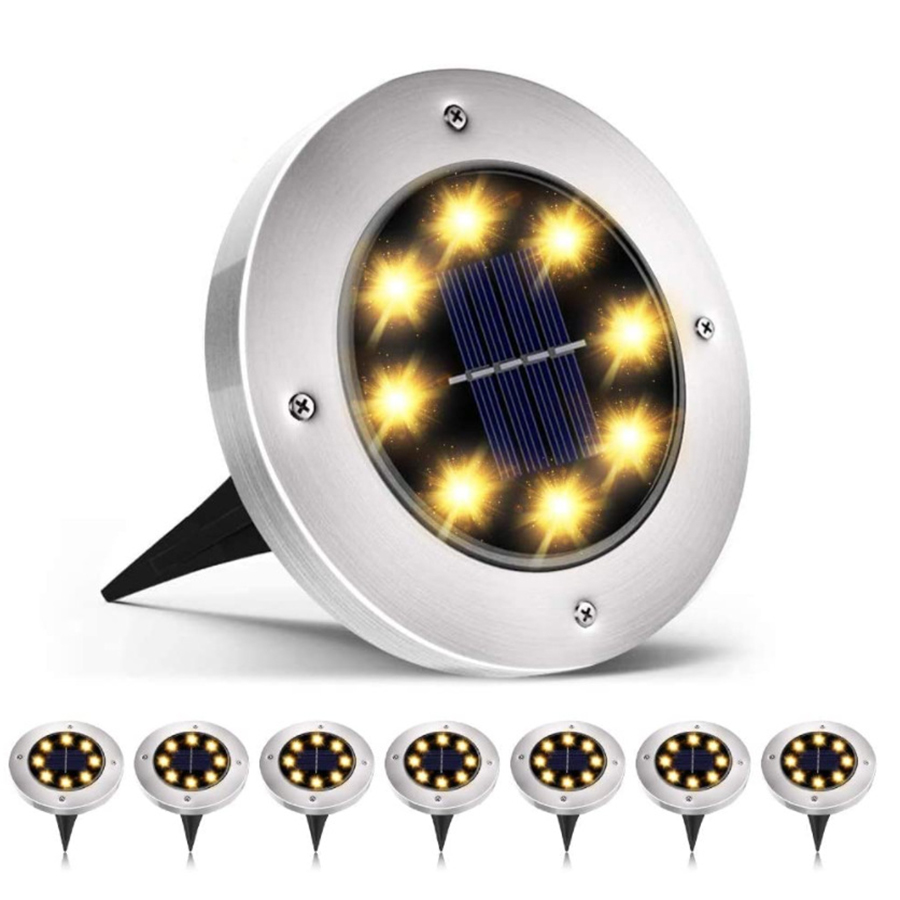 8 LED Solar Disk Lights Solar Ground Lights Outdoor Waterproof Solar Step Stair Light For Garden Patio Pathway Lawn Driveway