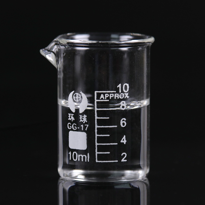 1 matraz transparente de vaso de precipitado de 10ml de capacidad, vaso bajo para estudiantes de escuela, material de medición de laboratorio químico