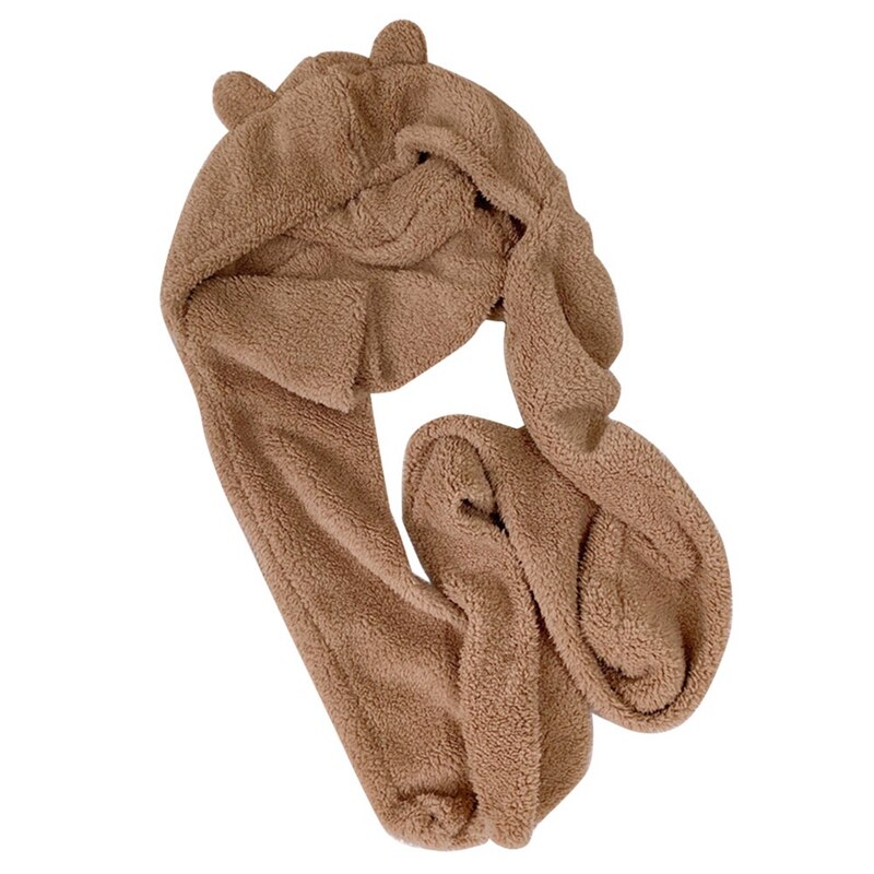Winter warme muts, capuchon, sjaal, schattige berenoren, hoofddeksel, sjaal, een unisex: Koffie