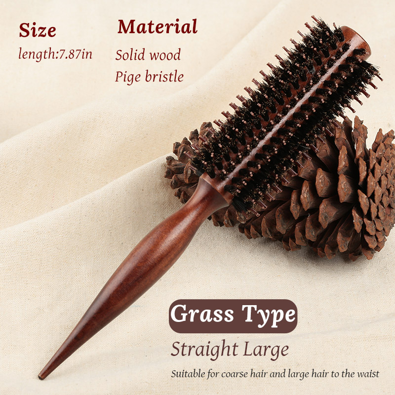 Peine de pelo de cerdas de jabalí Natural, cepillo rodante, barril redondo, soplado, rizado, herramienta de peinado de peluquería DIY