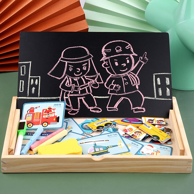 Cartoon Baby Houten Magnetische Puzzel Figuur/Dieren/Voertuig Tekentafel Box Kleuterschool Vroege Educatief Speelgoed Cadeau Voor Kinderen