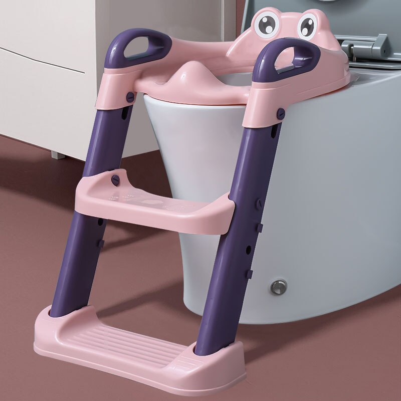 Tyk babypottetræningssæde børns potte med justerbar stige spædbarn baby toiletsæde toilet træning foldesæde: Lyserød hård pad