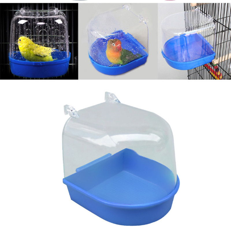 1pc plastik fugl vandbad til finke kanarisk undulat i farvemuligheder kroge på udvendigt bur hængende skål parakit fuglebad