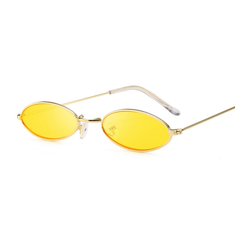 Små ovala dam solglasögon märke solglasögon kvinnor legering röd svart spegel hip hop utomhus oculos de sol: Guldgul