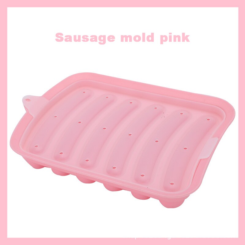 6 Grid Silicone Sausage Mold Reusable Dog Makers Handmade Ham DIY Sausage Mould Home Kitchen Baking Tools Sausage Molds: pink