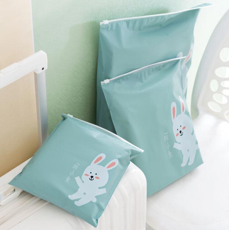 Cute 3pcs Separate Bags Travel Bundle Pocket Set Waterproof Drawstring Clothing Collection PEVA Cartoon Shoes Underwear Org