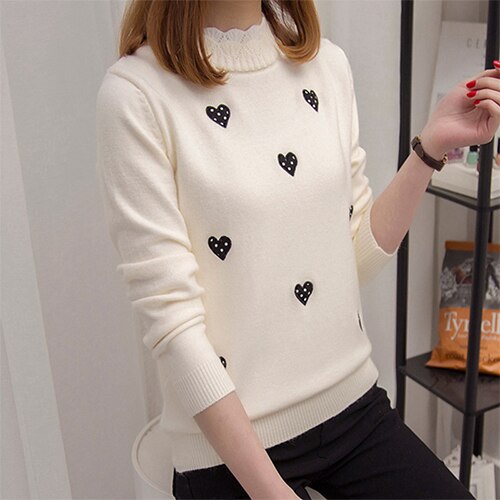 Suéter de cuello alto de punto tigena para otoño e invierno, jersey para mujer, bonito jersey bordado, jersey para mujer, jersey amarillo: Beige