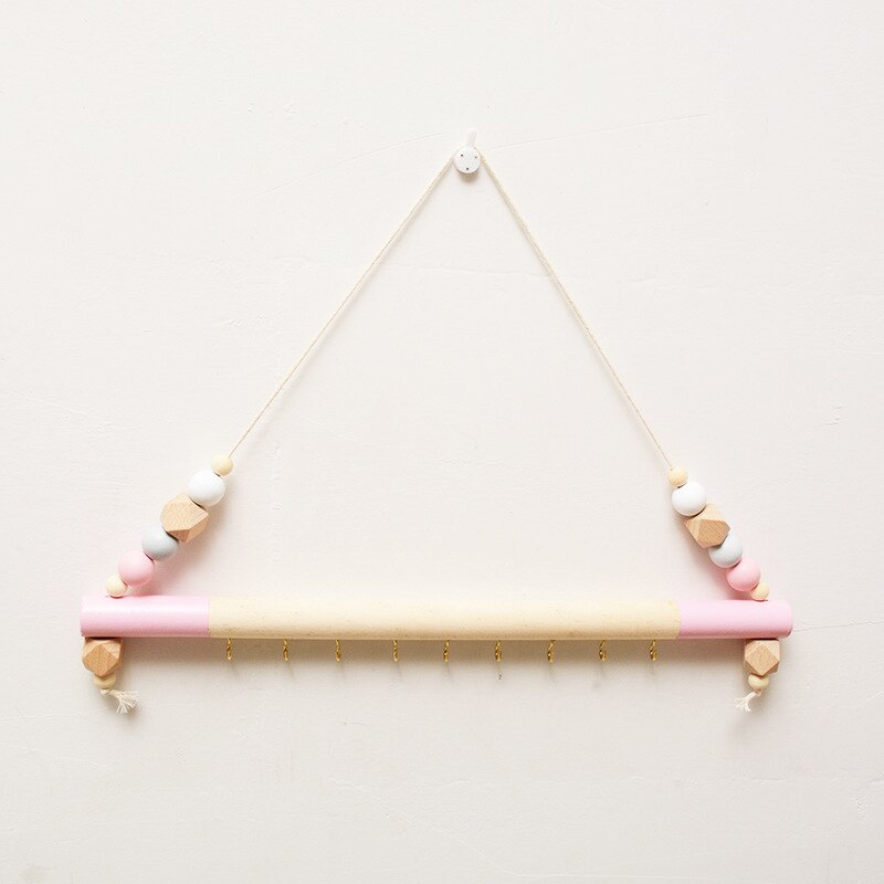 Perchero de madera nórdico INS, perchero con cuentas colgantes para pared, habitación de decoración para niños, ropa, sombrero, manualidad casera para fotografía:  Pink