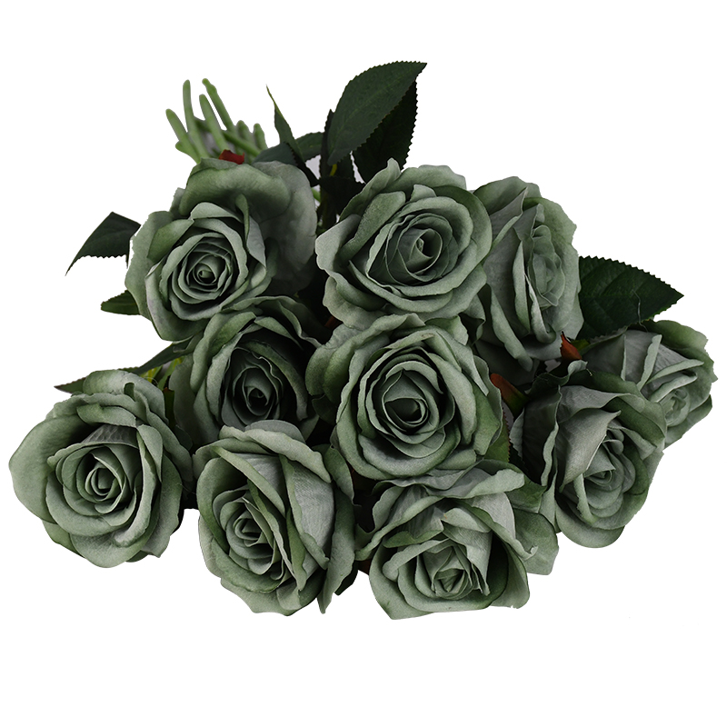 10 stk real touch rose blomster flannel blomster buket enkelt hoved rose kunstige blomster bundt til bryllup dekoration boligindretning: F13