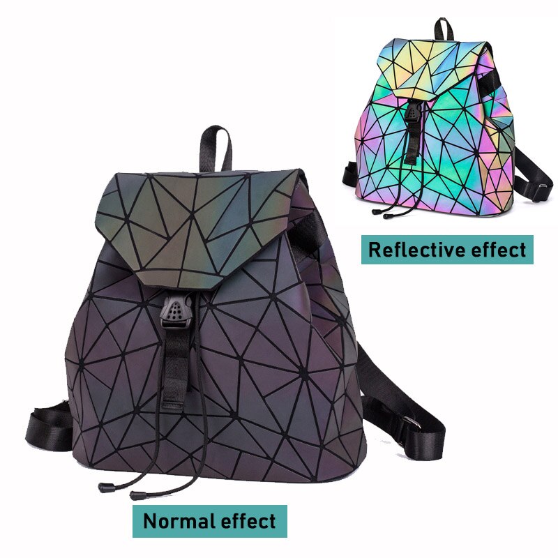 Mochilas de lujo para mujer, bandoleras de , luminosas, geométricas, escolares, holográficas: Luminous Black C