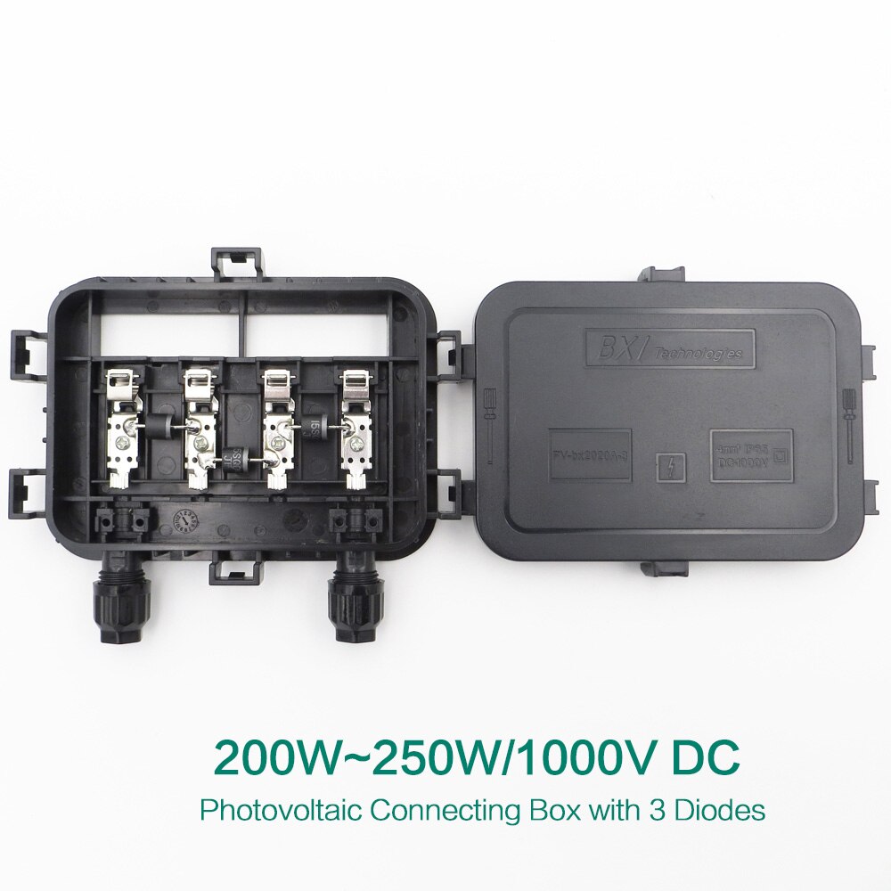 Solar Junction Box IP65 Photovoltaic Connecting Box with 3 Diodes Solar for Photovoltaic Solar Panel 200W - 250W
