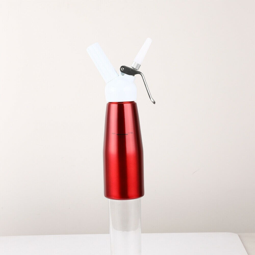 Dispensador de crema batida de acero inoxidable, herramientas de postre, 500 ml, a estrenar: Rojo