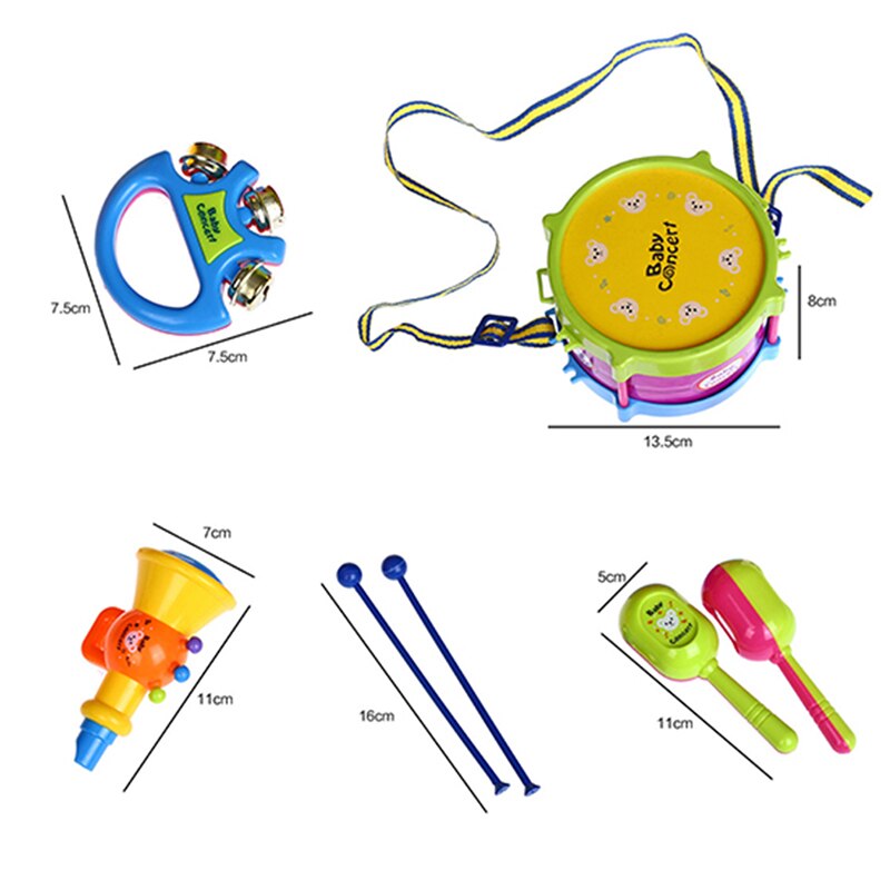 5PC enfants tambour trompette jouet musique Percussion Instrument Kit de bande apprentissage précoce jouet éducatif bébé enfants enfants coffret
