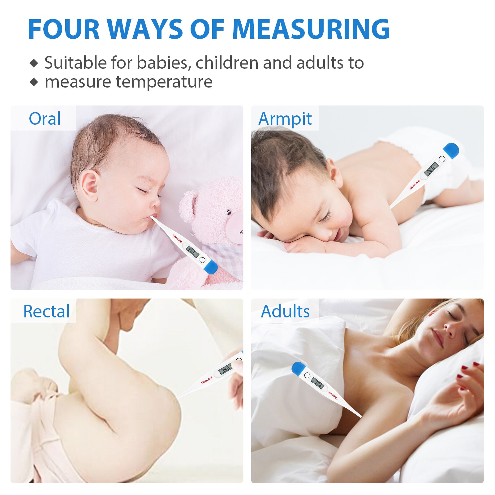 Sinocare-Termómetro digital para el hogar, medidor de temperatura corporal basal, oral, axila o rectal, con pantalla LCD electrónica