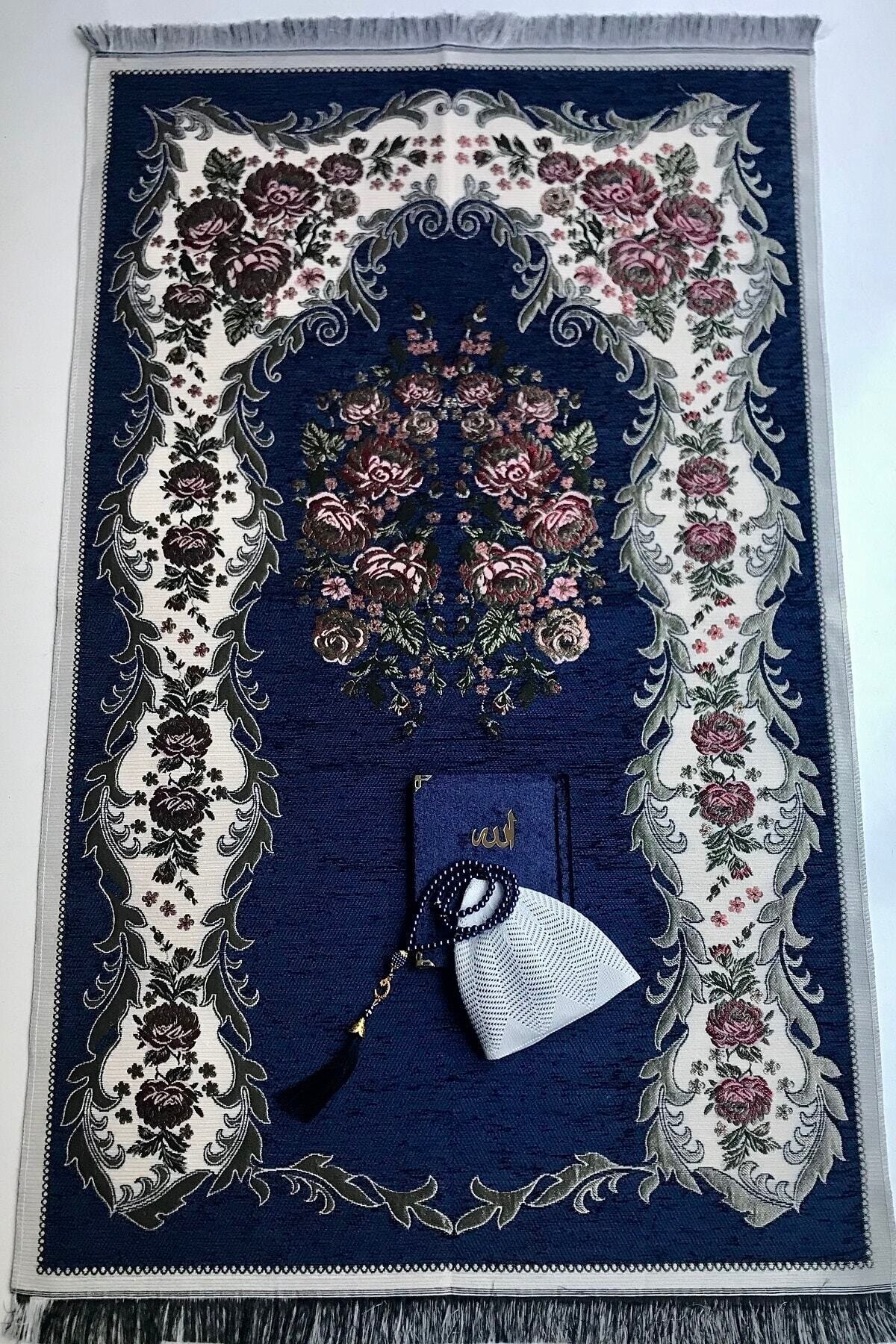 Marineblauw Rozen Gebedskleed Parel Rozenkrans Fluwelen Yas Islamitische سجاد صلاة مسلم هدية إسلامية Sijad Salat Moslim Hadiat 'Iislamia