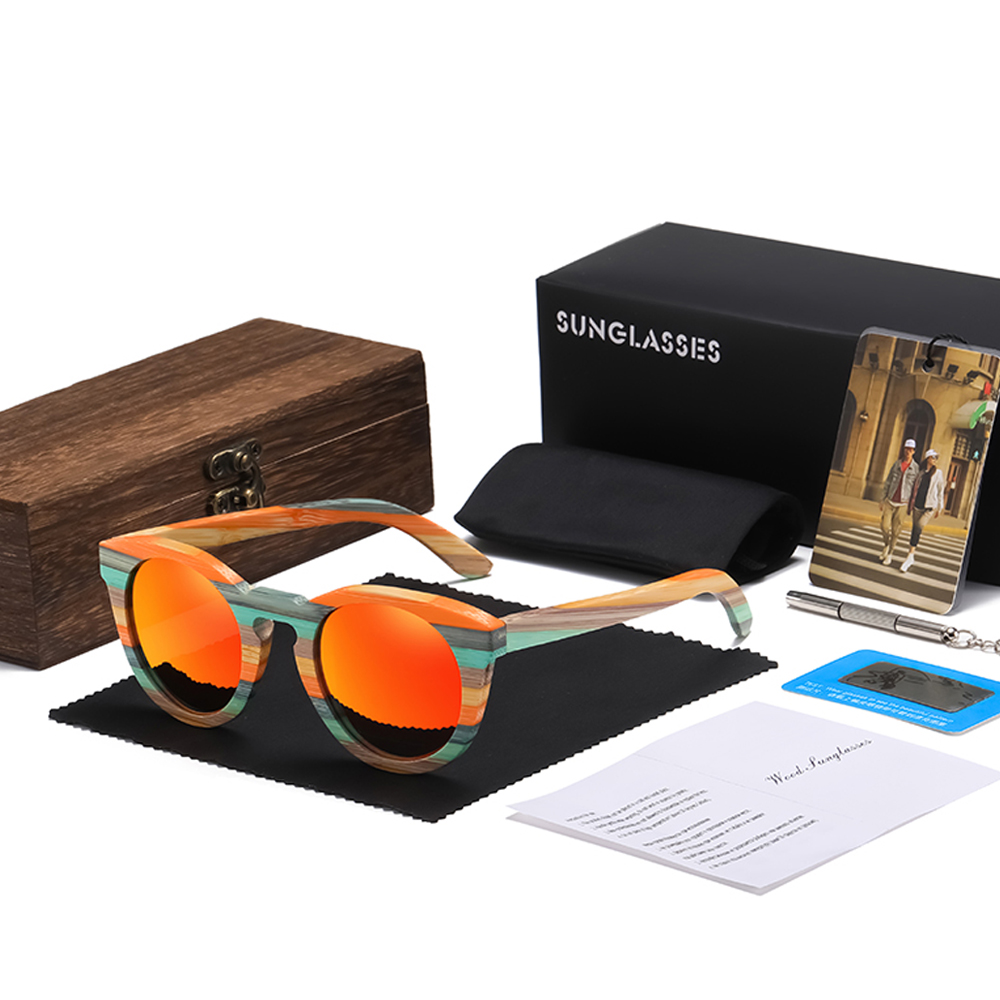 Gm Kleur Bamboe Ovale Zonnebril Hout Gepolariseerde Zonnebril Mannen Vrouwen Mode Bril UV400 Bescherming Eyewear Houten Vierkante Doos: Rood