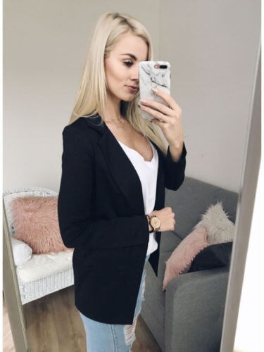 Chaqueta Casual de manga larga de mujer abrigo de negocios partes de arriba tipo americana prendas de vestir traje: Black / L