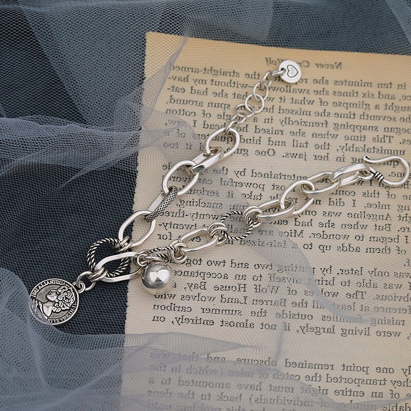 Mewanry 925 selo retrato pequeno redondo grânulo pulseira nova moda vintage punk festa jóias presentes para as mulheres por atacado