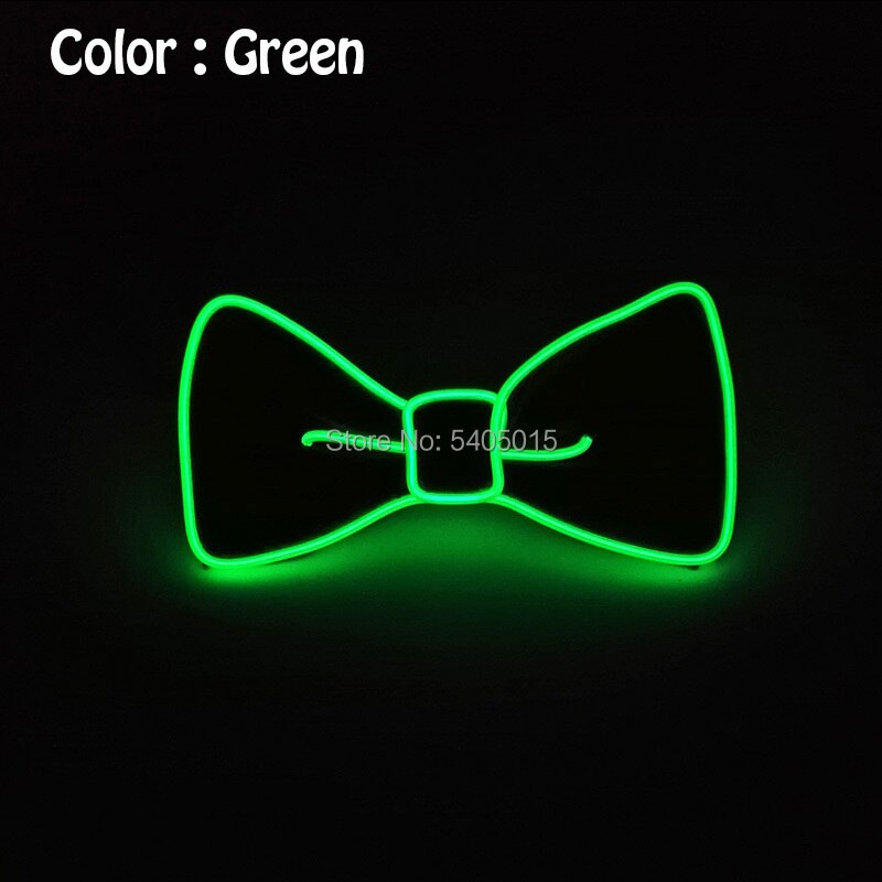 Pajarita de alambre brillante para fiestas, suministros para carnaval, decoración artesanal para vacaciones, 10 colores opcionales, , alimentado por DC-3V EL: Green