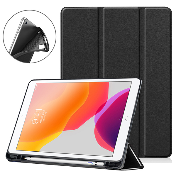 Funda de tableta para ipad 10,2 , funda de folio para Apple ipad 7 7th 10,2 "A2200 A2198 A2197, funda protectora con portalápices: 19IPAD 102  KSTBC BK