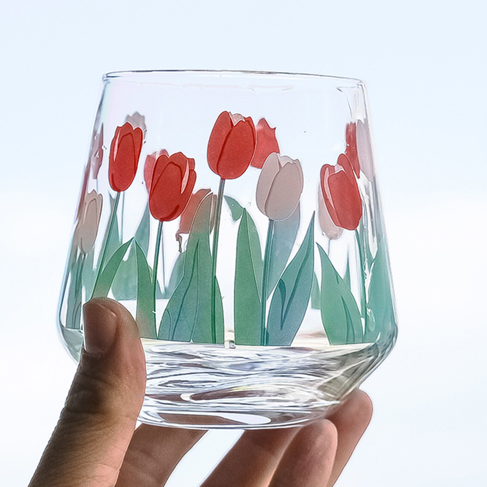 Tekoppar juice mjölkglas kaffe mugg vatten kopp vintage tulpan tryck transparent öl whisky mjölk glas kopp hem restaurang mugg
