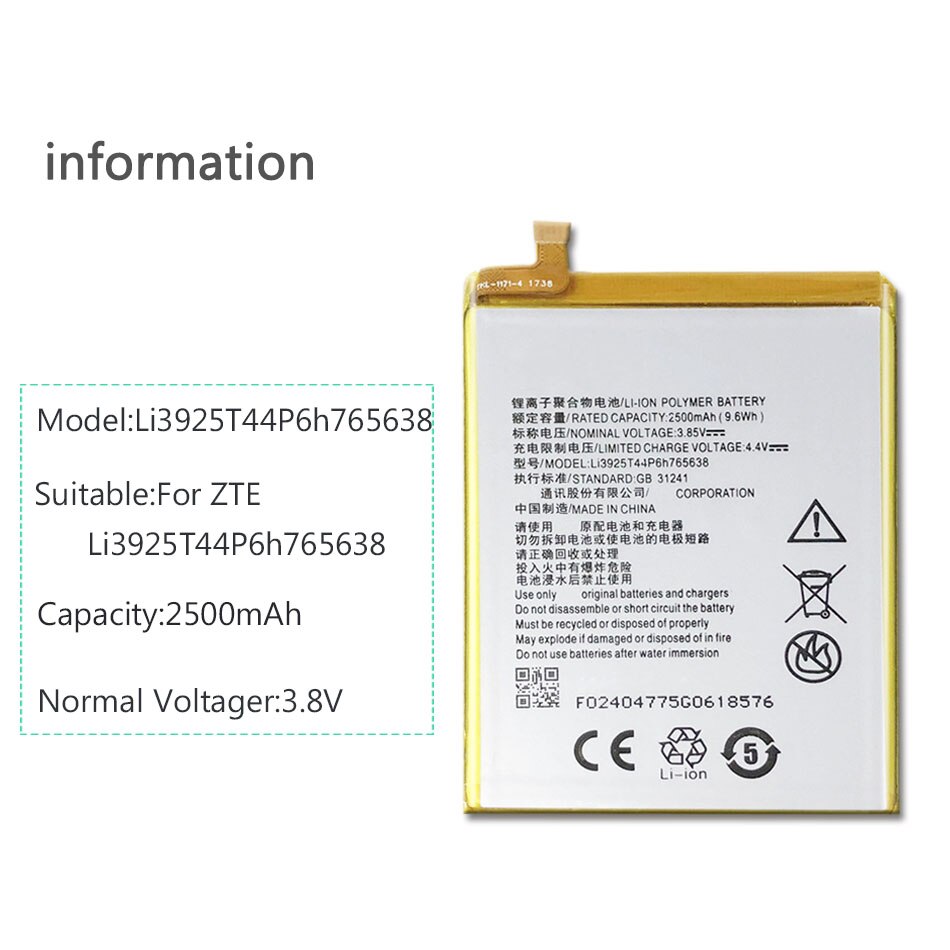 Neue Li3925T44P6h765638 2500mAh Batterie Für ZTE Klinge V8 Lite 5,0-zoll praktisch Batterien Werkzeuge