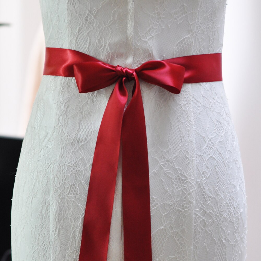 4CM Wedding Belts Accessories Girl Party Prom Decoration With Satin Ribbons and Thin Ribbon 4CM Width 100%: wine red