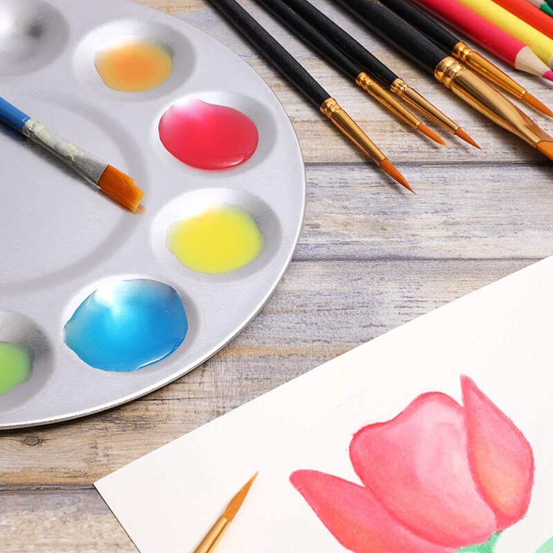 Paleta de 6 uds para pintar paletas paleta de pintura de arte paleta metálica redonda con 10 pozos para pintar acuarela