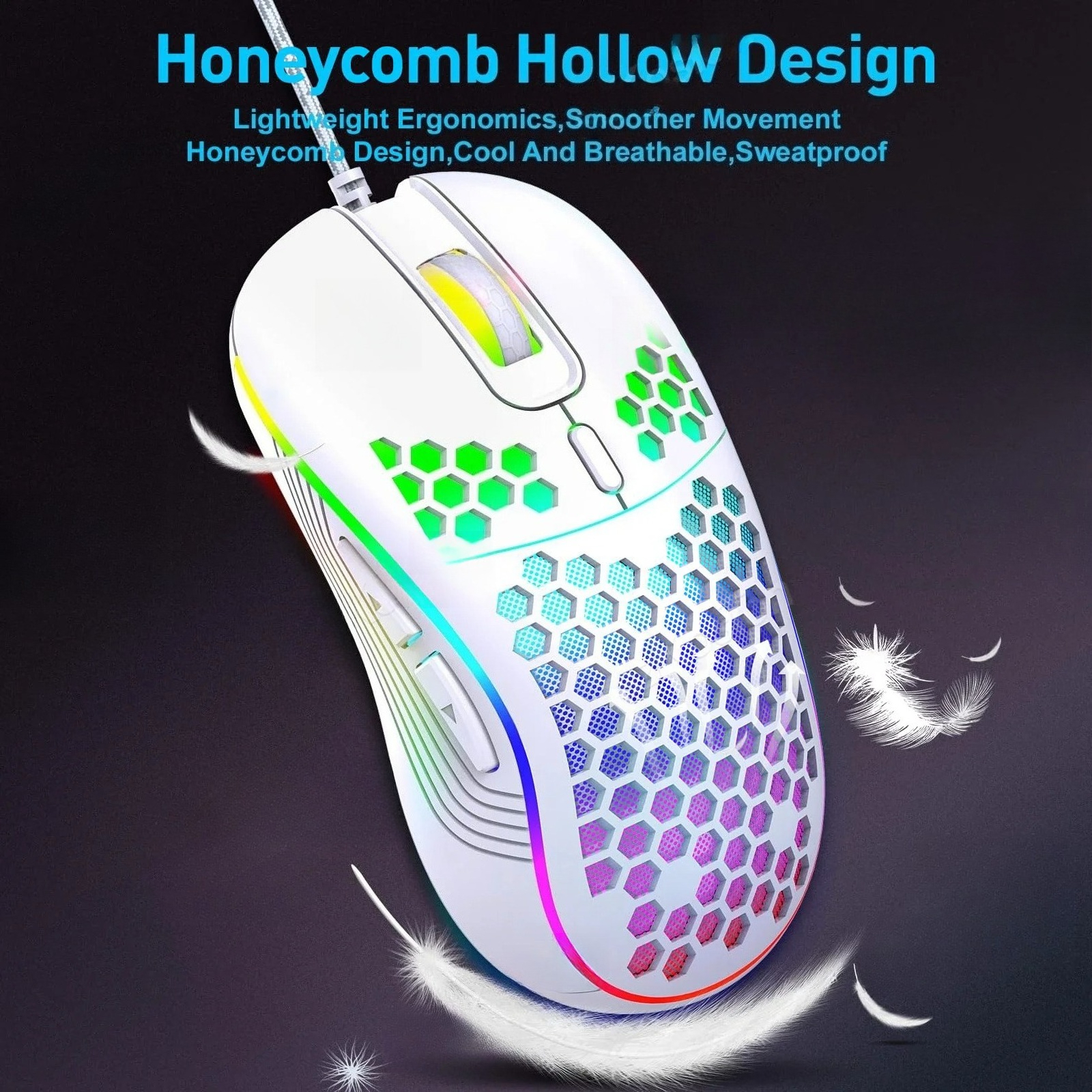 Wired/2.4G Wireless Mouse with RGB Backlit 6-button 3-speed DPI Type C Rechargeable Ergonomic Honeycomb Gaming Mouse