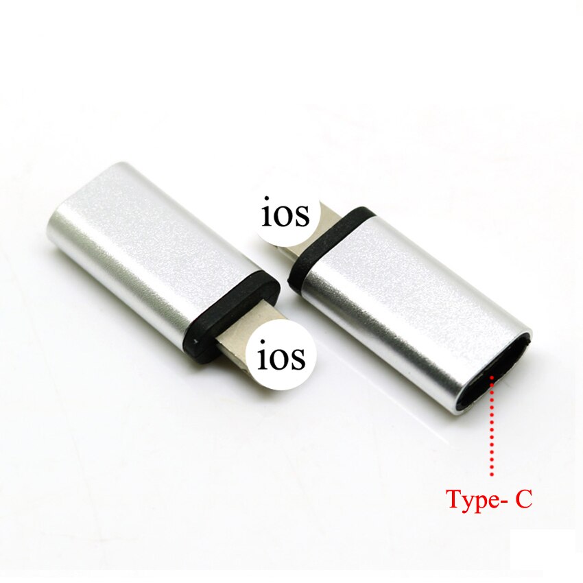 2 stuks Voor iPhone naar Micro USB/Type-C Lader Adapter Vrouw naar Man Converter Adapter voor iPhone 6 6s 7 8 Plus X 10 voor iPad: Type-C Silver