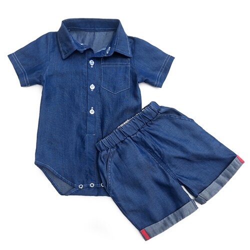 Jongen Sets Cowboy Denim Jeans Geboren Baby Boy Kleding Outfits Baby Meisje Romper Shorts Casual Kleding Sets: 24M