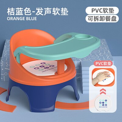 Silla de comedor con plato para niños, mesa para comer, silla para bebé, mesa de comedor, llamada trasera, taburete de plástico para bebé: orange