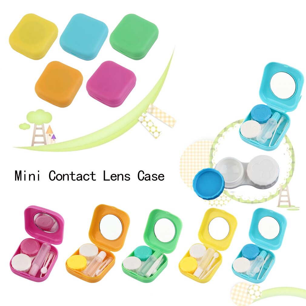 Mini Estuche para gafas de contacto, portátil, de plástico, para viajes al aire libre, contenedor de lentes de contacto con espejo, fácil de llevar para el cuidado de los ojos