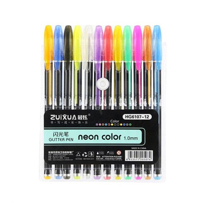 Ensemble de stylos à Gel 12/24/48 couleurs, à paillettes, pour l'école, le bureau, pour livres de coloriage pour adultes, journaux, dessin, marqueurs d'art: 12 Colors