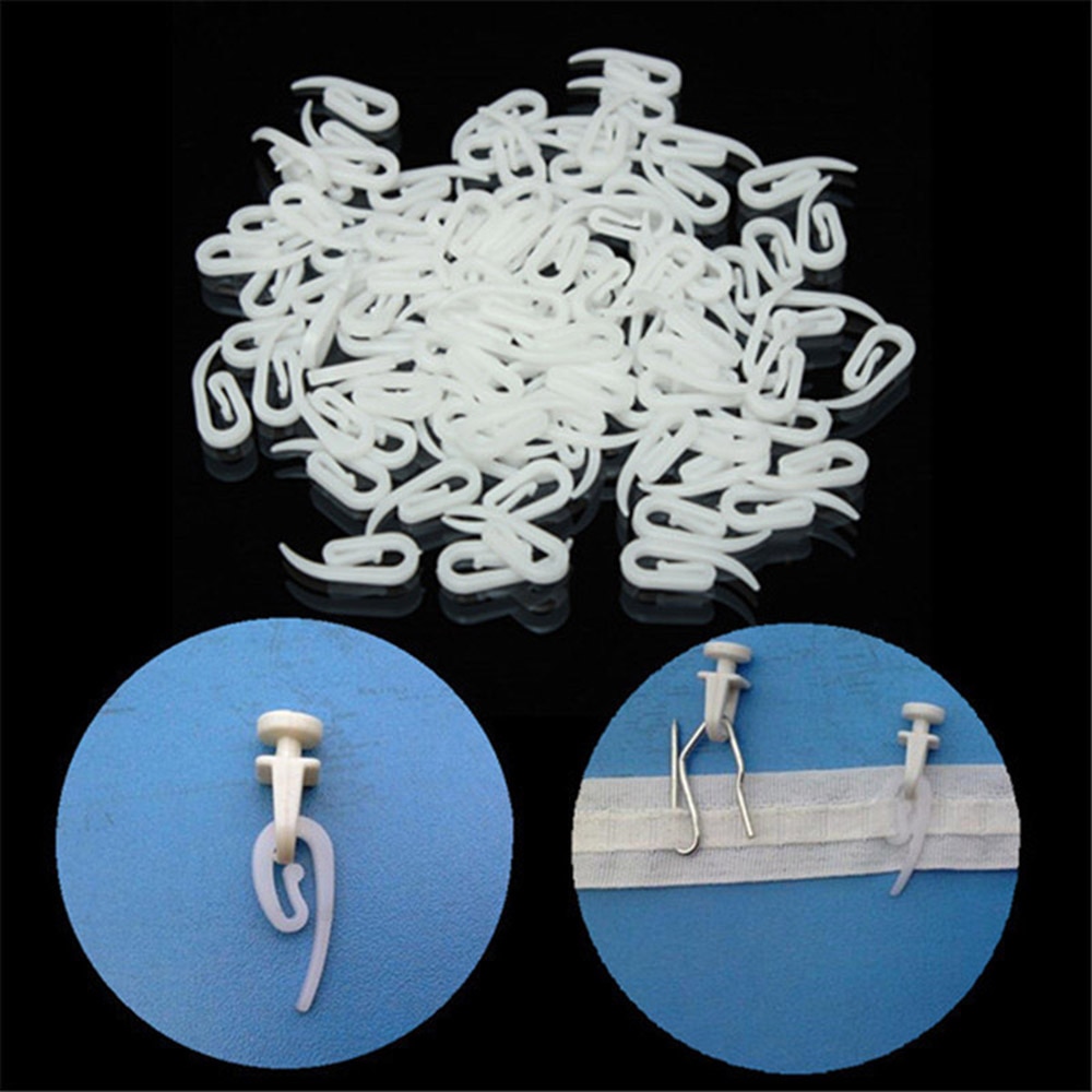 100PCS Curtain Hanging Hooks Ring Window Curtain Hanger Hooks White Plastic Curtain Hook For Home Curtain
